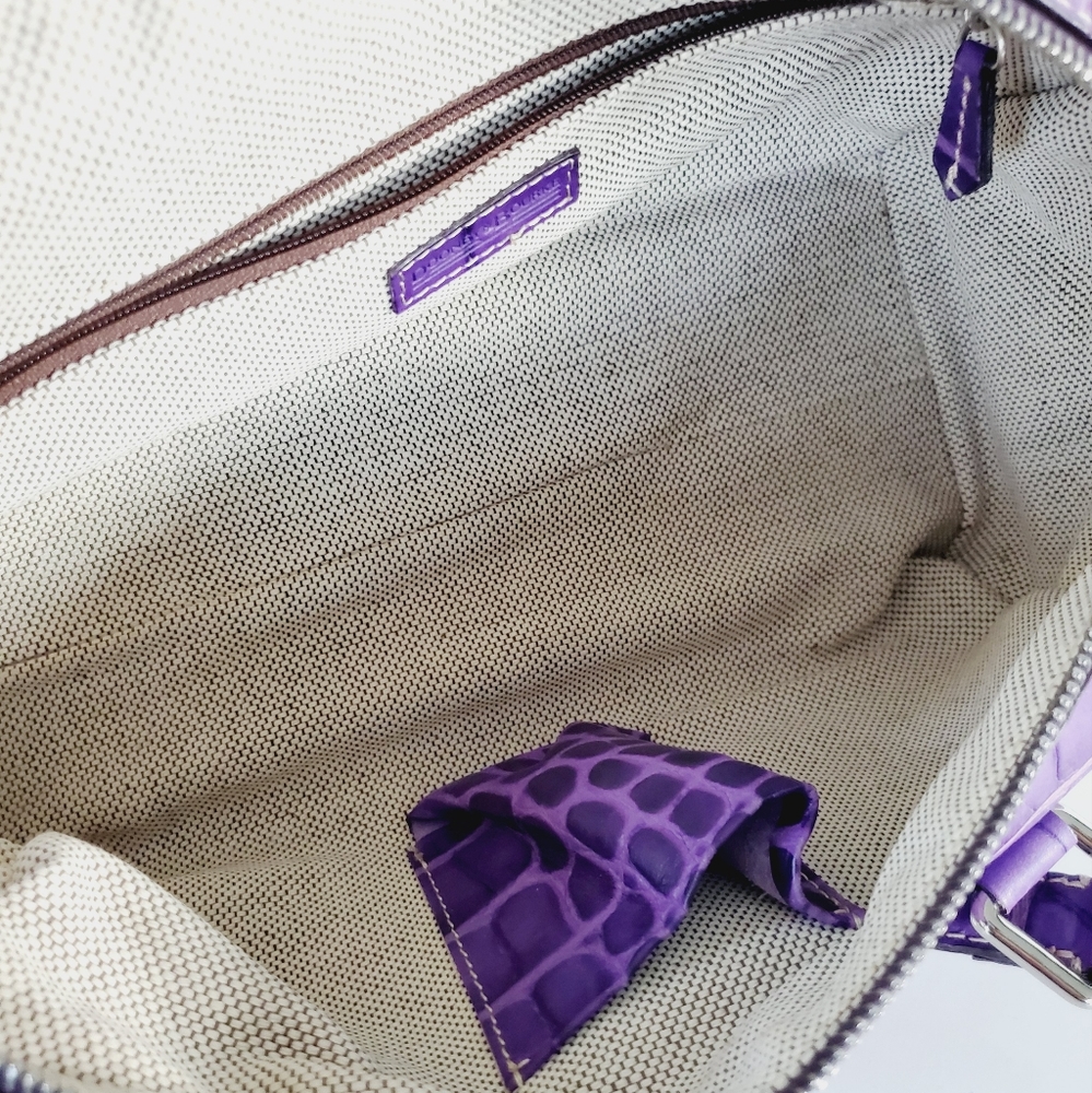 Dooney & Bourke Nile Collection Bowler Croc Leather Embossed Barrel Bowling Bag - Picture 14 of 15